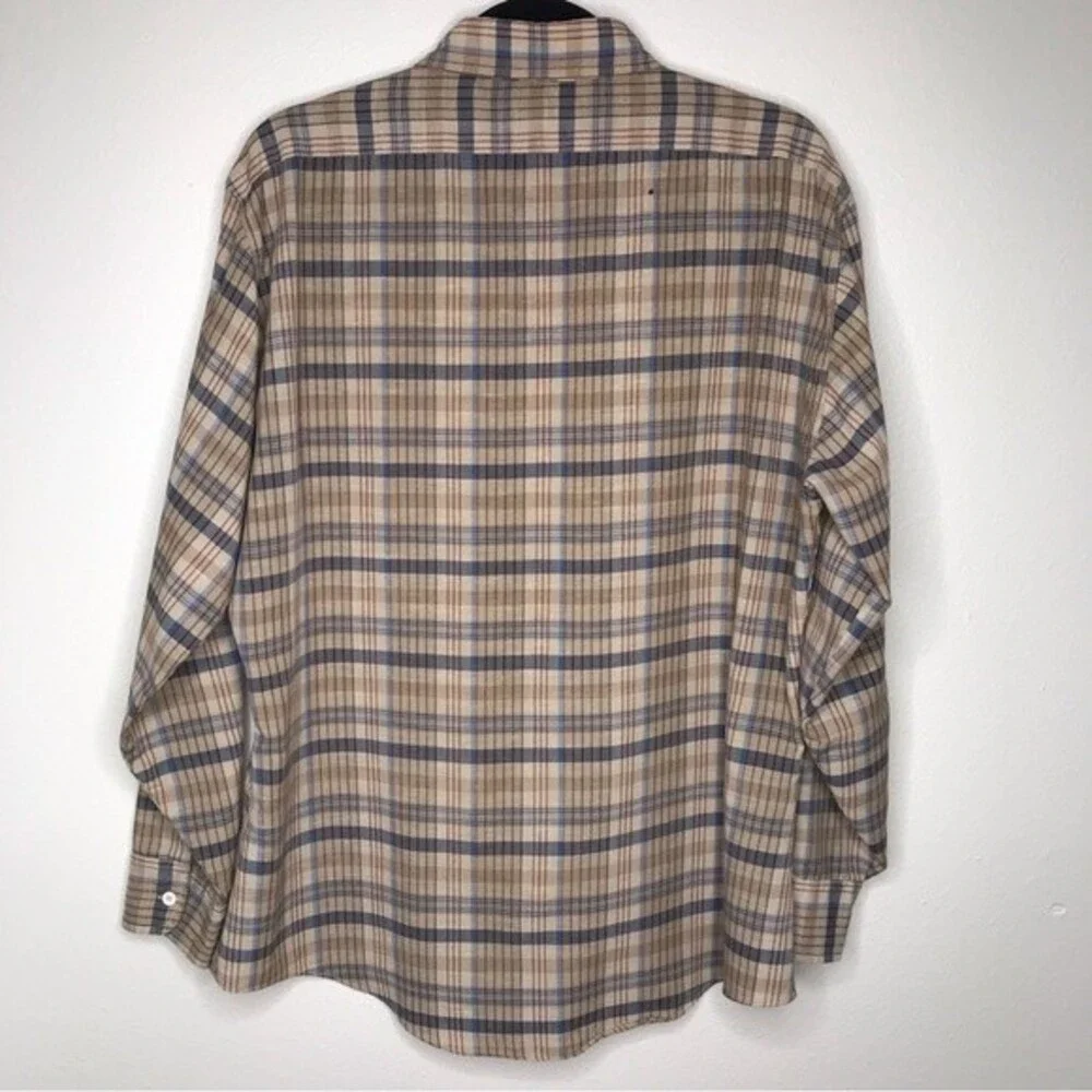 Vintage 1970s Levis Big E Tan Brown Plaid Button Front Long Sleeve Mens Large